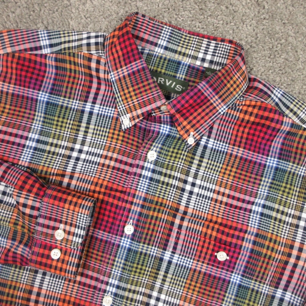 Orvis Shirt Mens Large Plaid Twill Pocket Cotton Outdoor Casual Button Up EUC